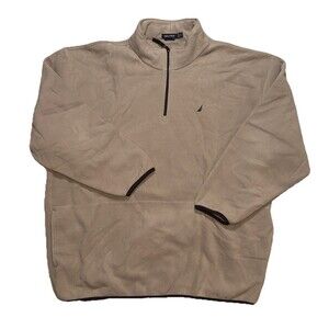 Nautica Mens 3XL Pullover Fleece Sweatshirt Quarter 1/4 Zip Tan Kangaroo Pocket